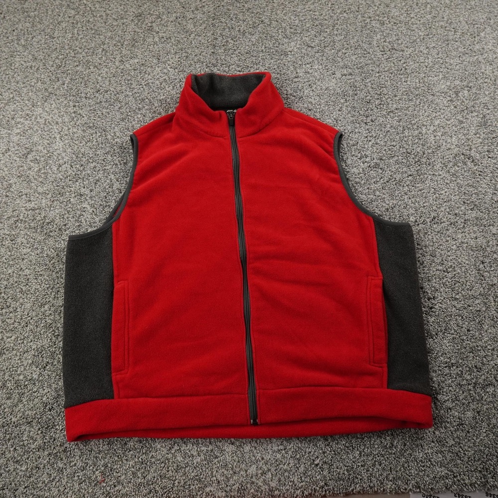 Eddie Bauer Vest Mens XL Red Gray Full Zip Fleece Mock Sweater Hiking Outdoor